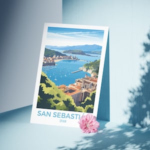 Impresión artística de viaje de San Sebastián Póster de San Sebastián imprimible Arte mural de paisaje español Obra de arte de Donostia San Sebastián Arte del País Vasco