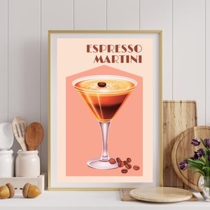 Espresso Martini Poster Retro Cocktail Printable Wall Art Colorful Cocktails Poster Bar Cart Decor Trendy Alcohol Print Mixology Artwork