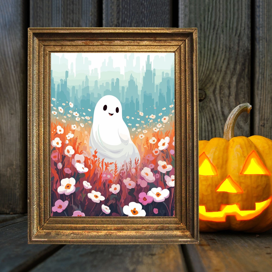 Cute Ghosts Printable Poster Set Wildflowers Daisy Ghost Wall Art Print ...
