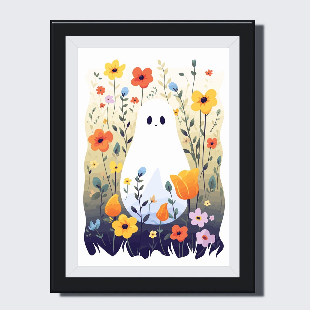 Vintage Ghost Art Print Floral Ghost Poster Ghost With Daisies ...
