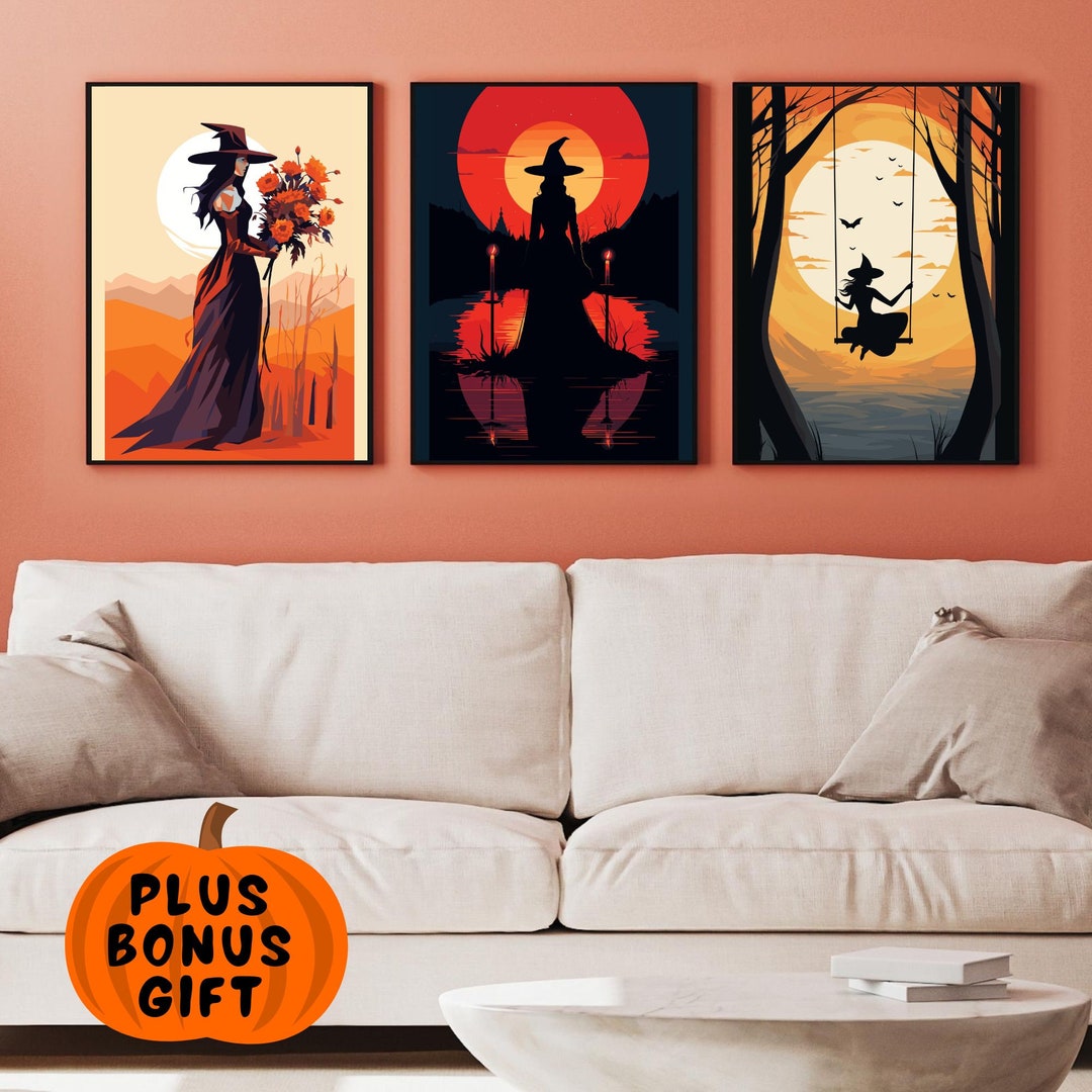 Vintage Witches Halloween Printable Wall Art Set Witch Room Decor ...