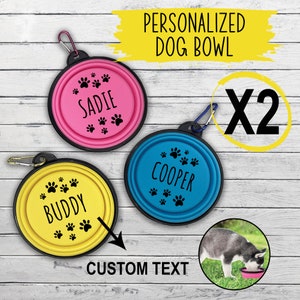 Tazón de perro de viaje plegable de silicona personalizado, tazón de agua plegable, tazón de perro impermeable, tazón de comida y agua, contenedor de comida para perros de 2 piezas