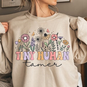 Schattig lerarensweater, lerarenshirts, kleine menselijke tammere leraar waardering cadeau cadeau voor leraar retro leraar shirt grappig leraar shirt