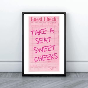 Take A Seat Sweet Cheeks Print, Funny Bathroom Print, Retro Guest Check Wall Art, Bathroom Decor, Trendy Cute Home Decor, Digital Download