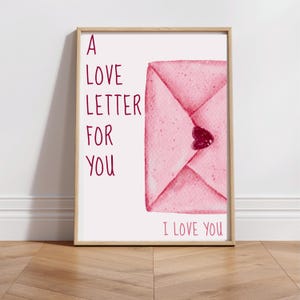 Arte de pared con letras de amor, arte de pared romántico de moda, decoración con sobres, decoración del día de San Valentín, impresión "Te amo", impresión de pared rosa, impresión digital