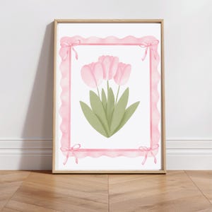 Trendy Pink Bows Floral Wall Art, Coquette Room Decor, Girly Wall Art, Minimalist Digital Art, College Apartment Decor, Digital Prints
