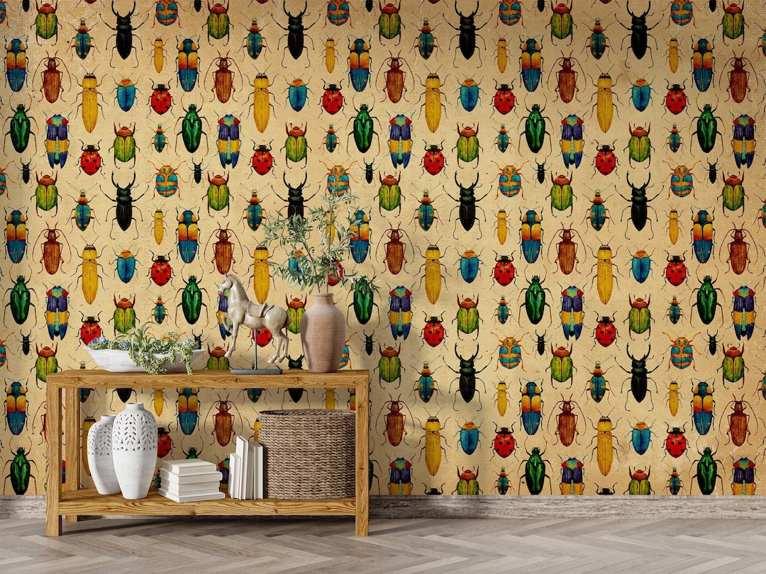 Bugs Collection Wallpaper, Peel and Stick Botanical Insects Wall Mural