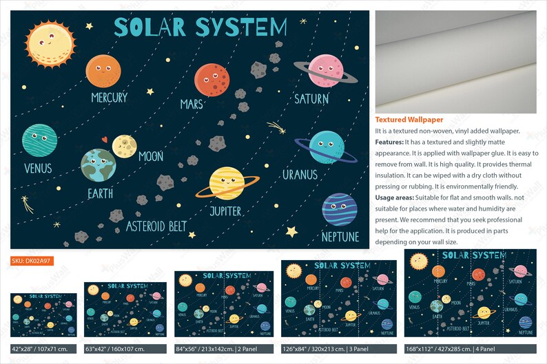 Solar System Peel and Stick Kids Room Wallpaper Cute Planets - Etsy