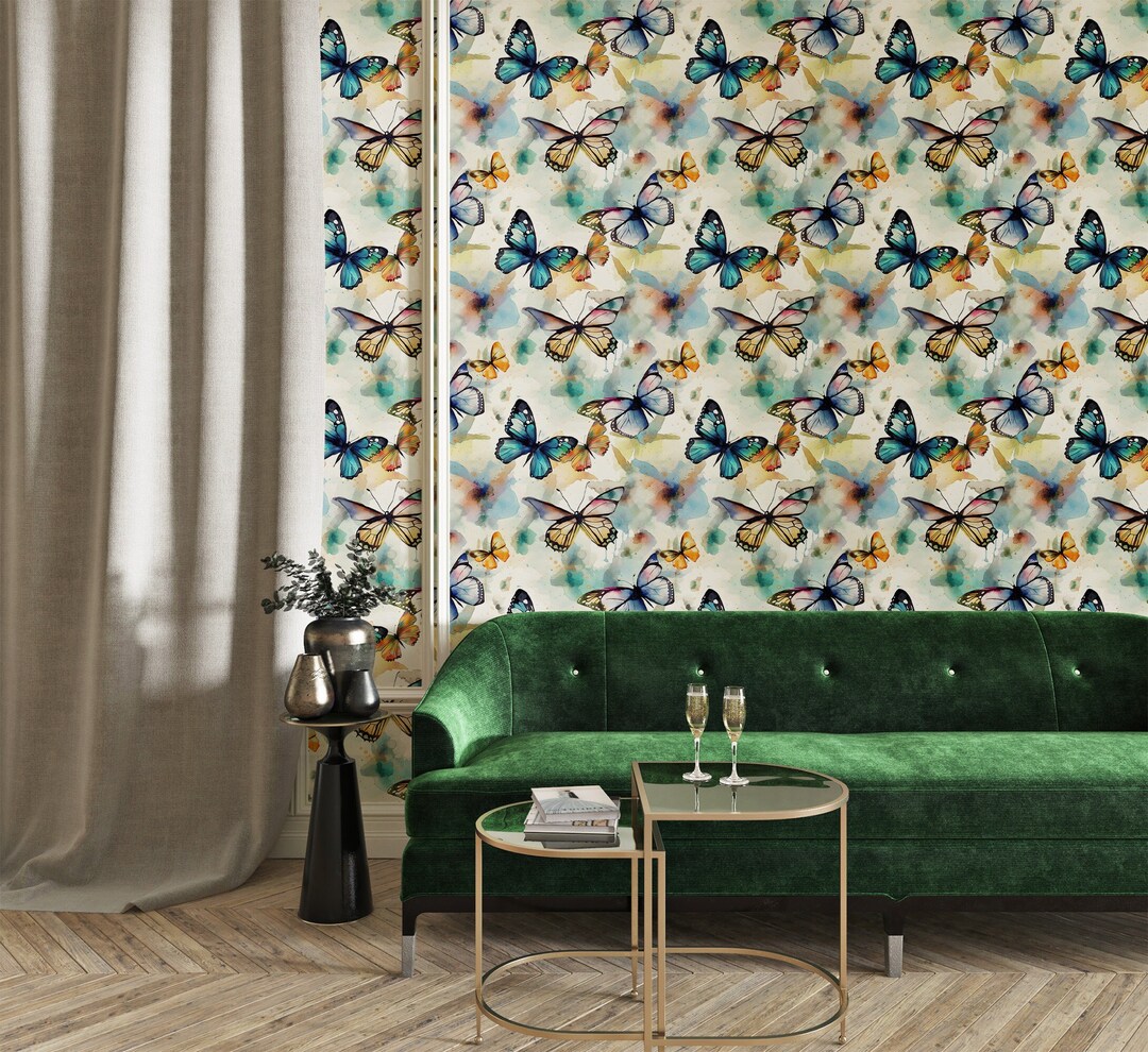 Watercolor Butterfly Peel and Stick Wallpaper, Colorful Hand Painted ...