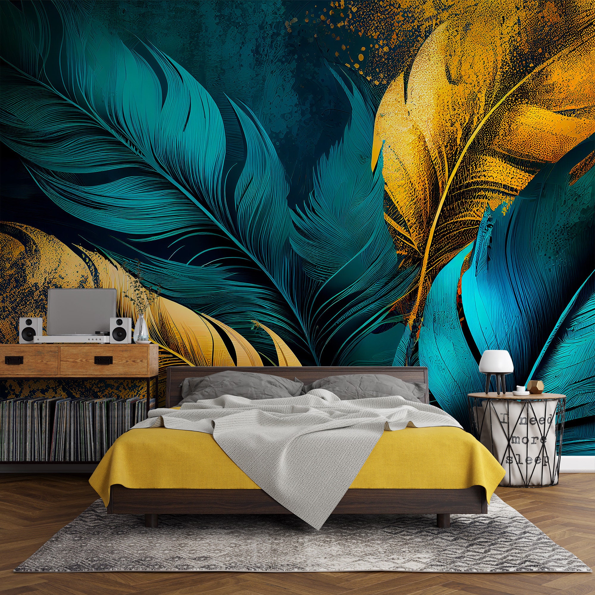 Papel tapiz de pavo real, plumas doradas, impermeable, mural de animales  para decoración de pared de guardería, dormitorio de niñas, niños, sala de