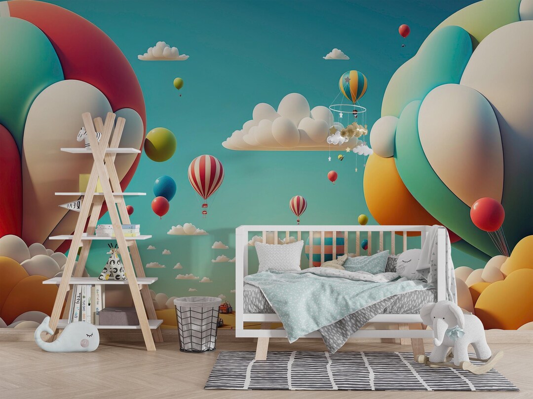 Hot Air Balloon 3D Wallpaper, Kids Room Wall Mural, Sky&cloud Baby Room ...