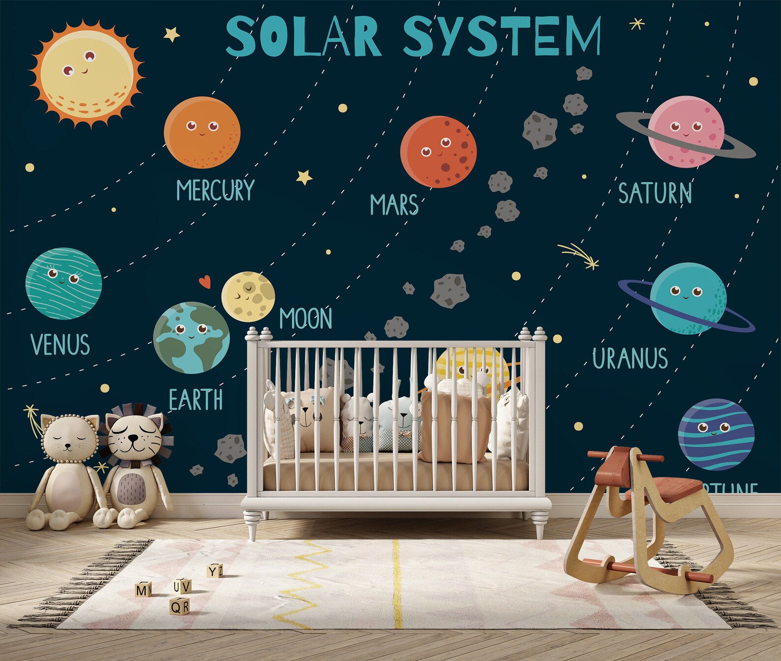 Solar System Peel and Stick Kids Room Wallpaper Cute Planets - Etsy