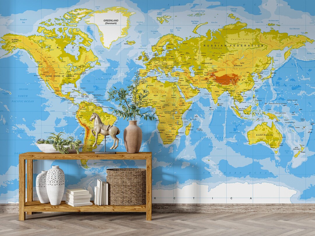 Push Pin World Map Poster, Peel & Stick World Map Wallpaper, Actual