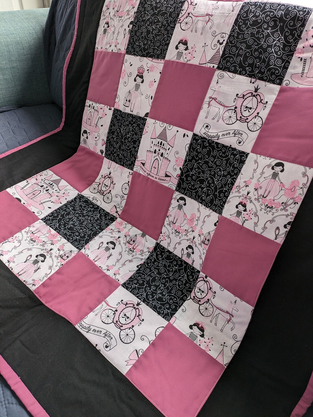 Handmade Patchwork Princess Quilt: Pink Baby Blanket, Storytime Mat ...