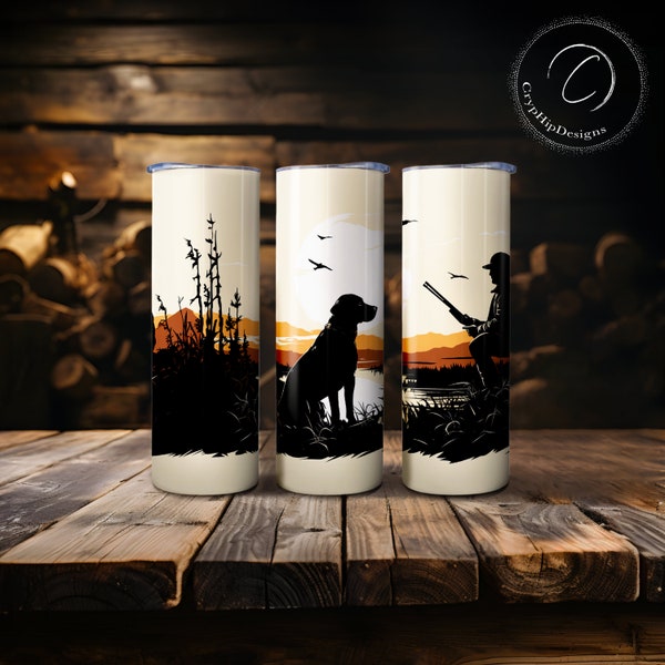 Perro de caza, Caza, Envoltura de vaso flaco sin costuras de 20 oz, Caza de patos, Vaso recto de sublimación PNG - Diseño de cazador