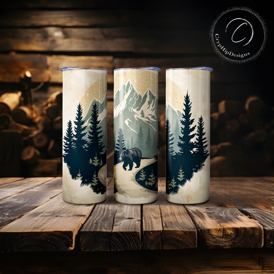Bear Mountain Forest Design, 20 Oz Seamless Straight Skinny Tumbler ...