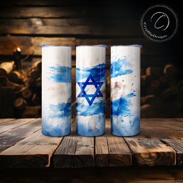 Bandera de Israel, Jesús, envoltura de vaso natural, envoltura de vaso flaco sin costuras de 20 oz, vaso recto de sublimación PNG - Diseño de Israel