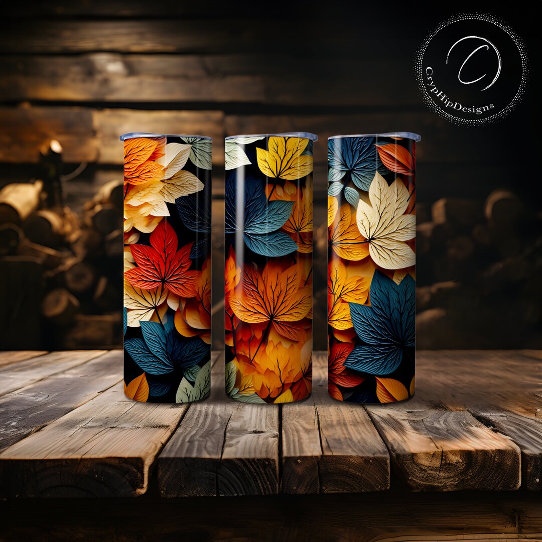20 Oz Seamless Skinny Tumbler Wrap, Fall Leaves, Nature Tumbler Wrap ...