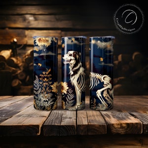 Skeleton Dog SVG, Hellhound, Canvas TEXTURED  Design, Sublimation Straight Tumbler - Seamless Flower Art PNG