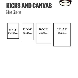 May include: Size guide for canvas prints with four different sizes: 8x12 inches (21x29.7 cm), 12x16 inches (30x40 cm), 18x24 inches (45x60 cm), and 24x32 inches (60x80 cm).