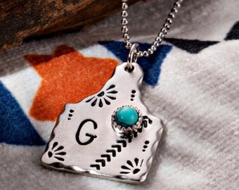 Custom Cattle Tag Turquoise Pendant Necklace Logo Cow Tag Jewellery Gifts for Birthday Personalized Unique Anniversary Gift for Her Wife