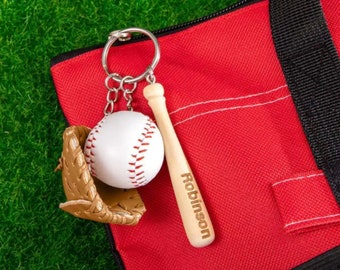 Personalized Mini Baseball Keychain Custom Engraved Name Bat Keyring for Him Sports Team Gift for Baseball Lovers Bag Keychain Sports Gifts
