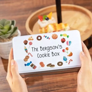 Customized Cookie Jar Tin Box with Name Gift for Baking Enthusiasts Unique Cookie Custom Storage Biscuit Tin Box Gifts for Her Mom Grandma