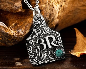 Personalized Cattle Tag Necklace Brand Necklace Cowgirls Turquoise Jewelry Sterling Silver 925 Initial Necklaces Western Gifts For Her