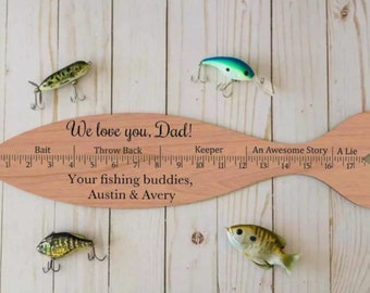 Customized Fish Measurement Display Gifts Handcrafted Wooden Ruler Fisherman's Keepsake Unique Fishing Gift for Him Dad Father Home Decor