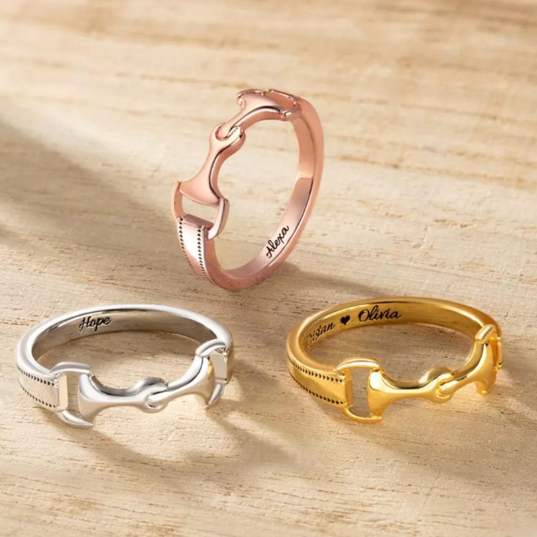 Personalized Name Engraving Horse Bit Ring Unisex Dainty Jewelry Custom ...