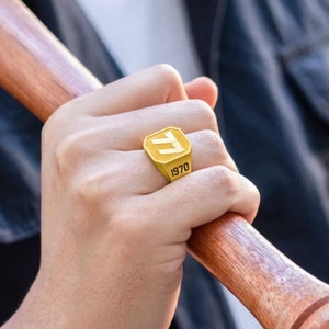 Personalized Number Signet Ring With Inner Engraved Sporty Jewelry Gift ...