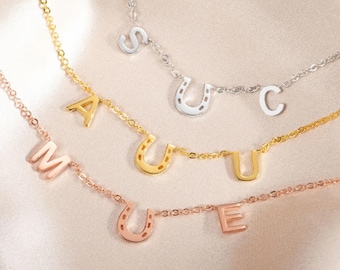 Custom Horseshoe Necklace Personalized Initial Lucky Charm Pendant for Her Western Gifts for Birthday/Wedding/Anniversary Horse Lover Gift