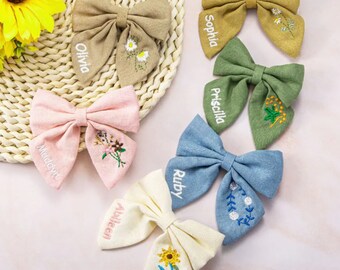 Personalized Hair Bow for Girls with Embroidered Name Custom Hair Accessories for Her Toddlers Women Hair Clips Birthday Gift for Girls