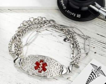 Personalized Medical Alert ID Bracelet Name Engraved Jewelry Gift for Her/Women Birthday Gifts for Daughter Dainty Jewellery for Mom