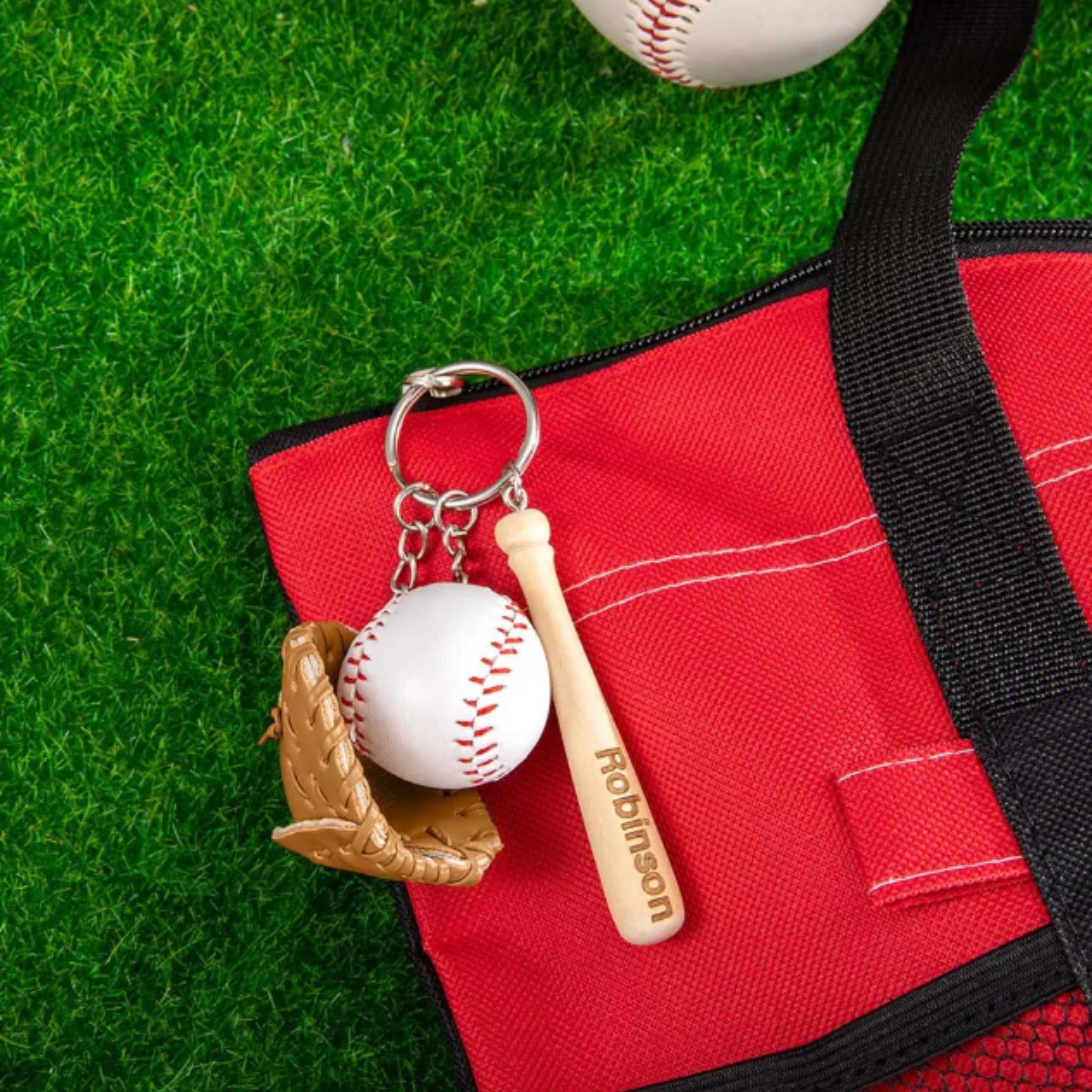 Personalized Mini Baseball Keychain Custom Engraved Name Bat Keyring