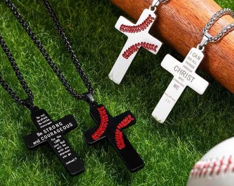 Personalized Cross Necklace Bible Verse Custom Religious Jewelry Gift for Him Sports Lover Gifts