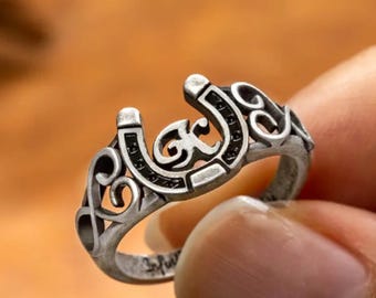Custom Horseshoe Ring with Inner Band Engraving Personalized Initial Horse Ring Sterling Silver Jewelry Gift for Western Women Cowgirl Gifts