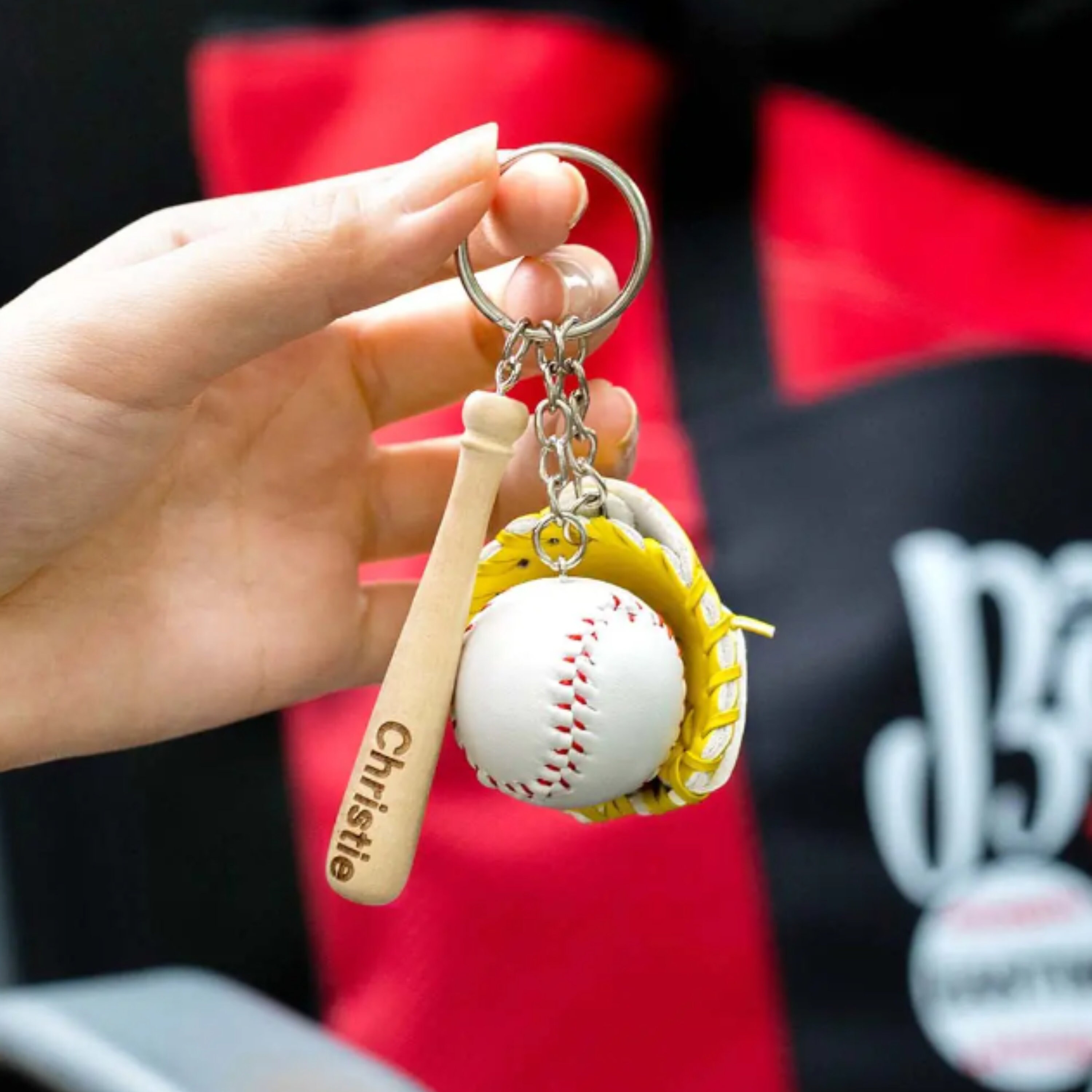 Personalized Mini Baseball Keychain Custom Engraved Name Bat Keyring