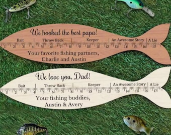 Personalized Wooden Fish Ruler Measurement Tool Fish Measurement Fathers Day Gift Fishing Gift for Dad Fishing Buddy Fishing Gifts
