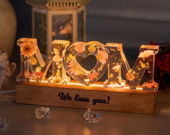 Personalized Letter Lamp with Flowers for Her Mom Custom Night Lamp Home Decor Night Light Birthday Gift Mother's Day Gifts for Wife Grandma