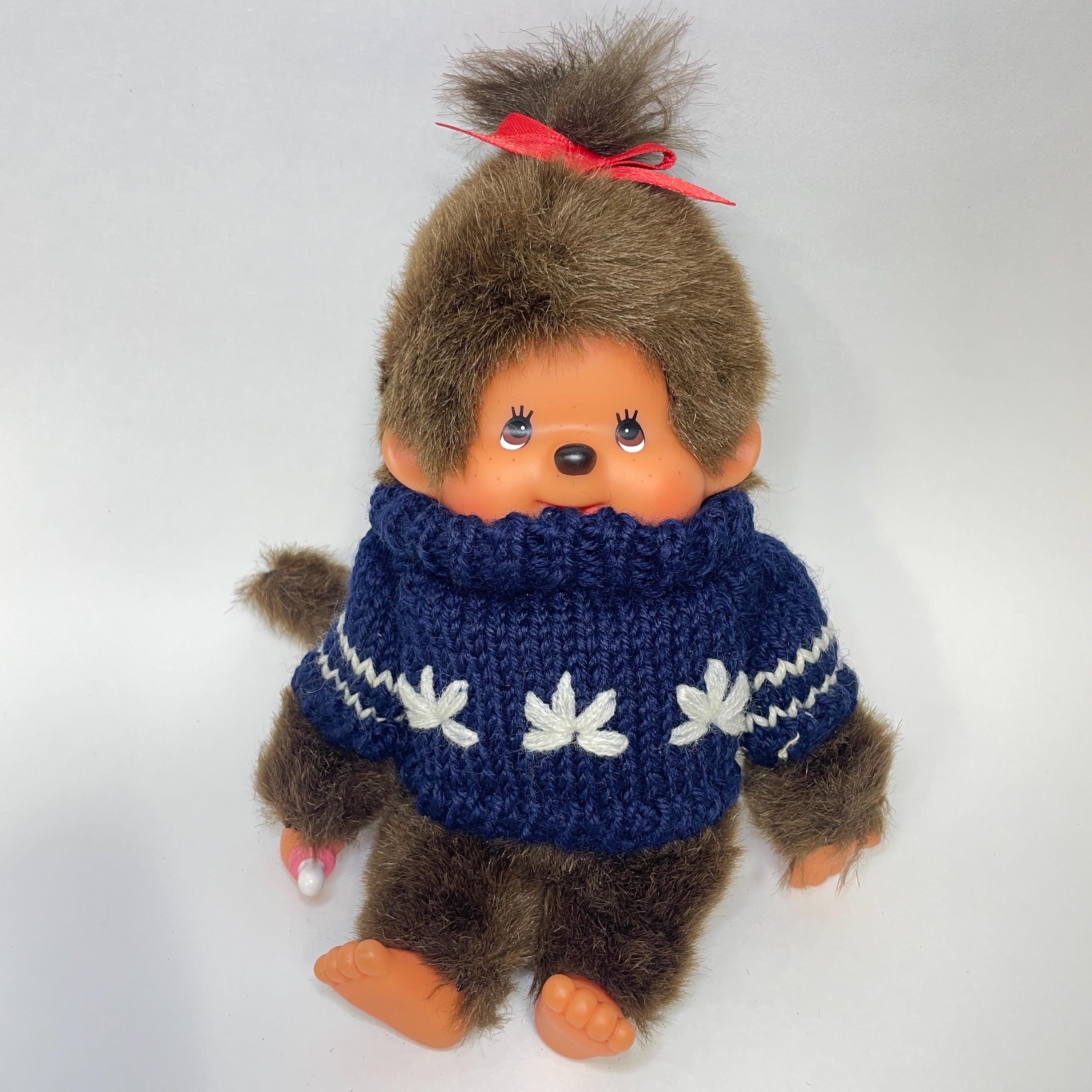 ヴィンテージモンチッチぬいぐるみ：ダークブルーセーター、8インチ