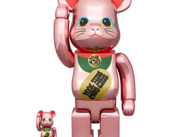 BE@RBRICK Maneki Neko Good Luck Peach Gold Plated 100,400% figures,BEARBRICK lucky cat, happy brith day gift for,Personalized gift