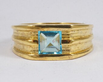 Handmade Aquamarine Men's Ring: Sterling Silver March Birthstones, Gold plated Ring for men
