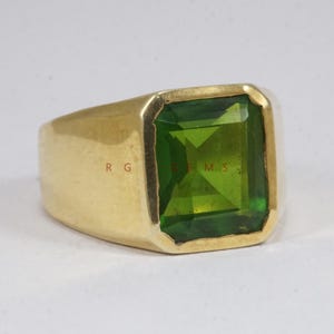 Handmade Engraved Green Peridot Signet Ring, 925k Sterling Silver