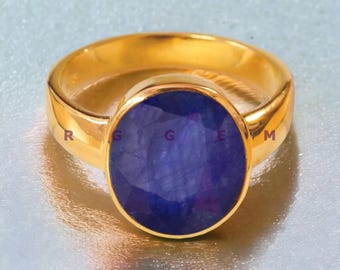 Blue Sapphire Ring For Men, Vintage Ring, September Birthstone, Engagement Ring, 14K Gold Over Engraving Men Ring Personalized Gift Ring