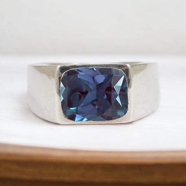 Bague en alexandrite pour homme, bijoux tendance, bague en argent audacieuse, cadeau de pierre de naissance de juin