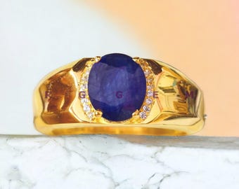 Blue Sapphire Ring For Men, 925 Sterling Silver Ring, Statement Ring, Septemeber Birthstone Ring, Art Deco Ring, Personalised Ring Gift