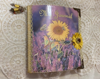 Handmade Sunflower Themed Junk Journal, Book, Notebook, Travel Log, Note Keeper