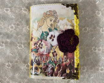 Handmade Vintage Pansy Trifold Junk Journal with Ephemera