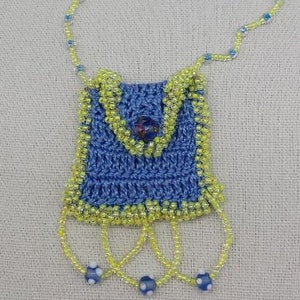 Beautiful Boho Hand Crocheted and Beaded Pocket Necklace